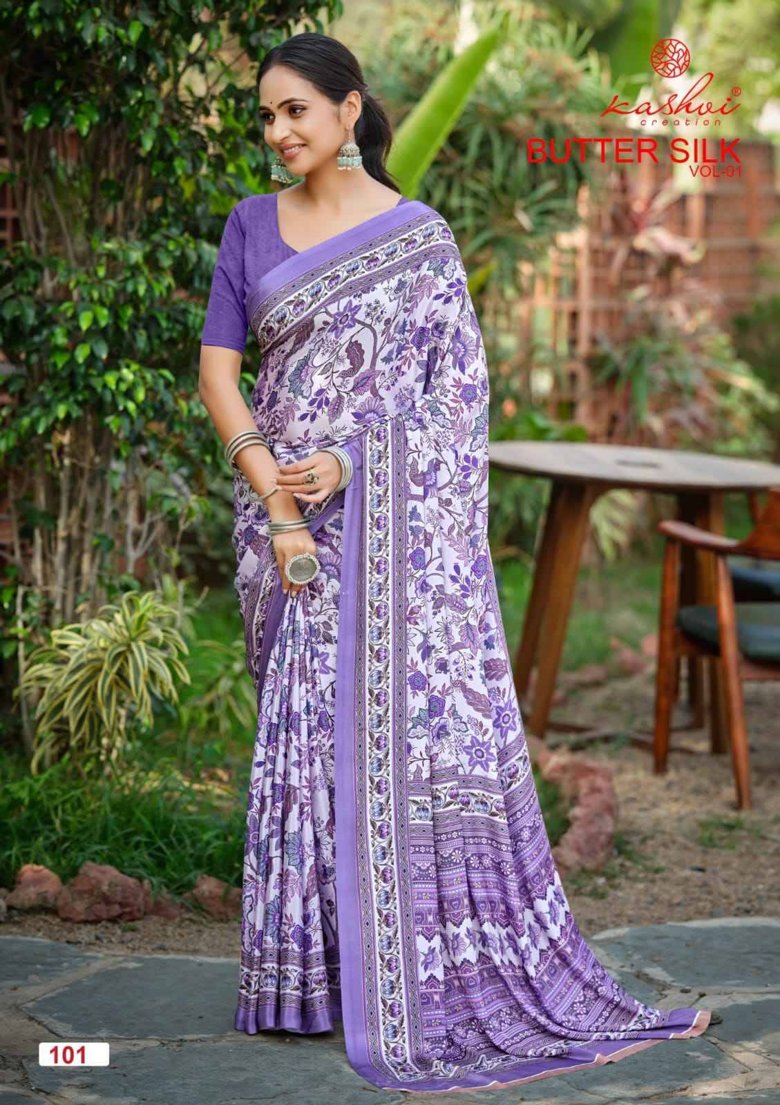 BUTTER SILK By KASHVI 101 to 108 Series Indian Traditional Wear Collection Beautiful Stylish Fancy Colorful Party Wear & Occasional Wear SILK CRAPE DIGITAL PRINT Sarees At Wholesale Price